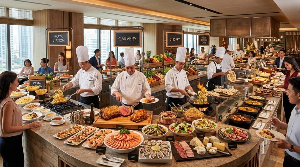 Generous Buffet with Live Cooking Stations