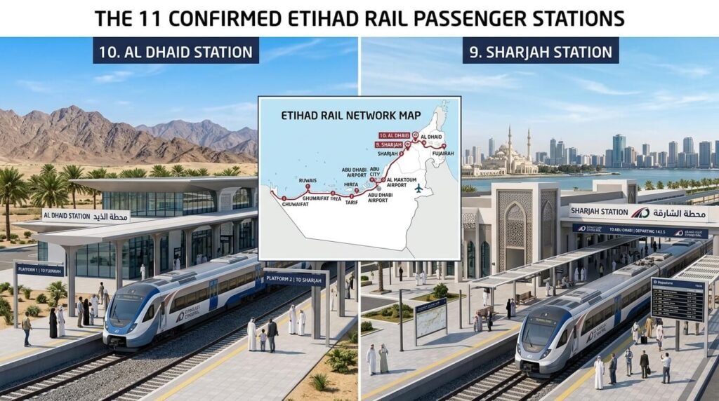 The 11 confirmed Etihad Rail passenger stations

Al Dhaid, Sharjah