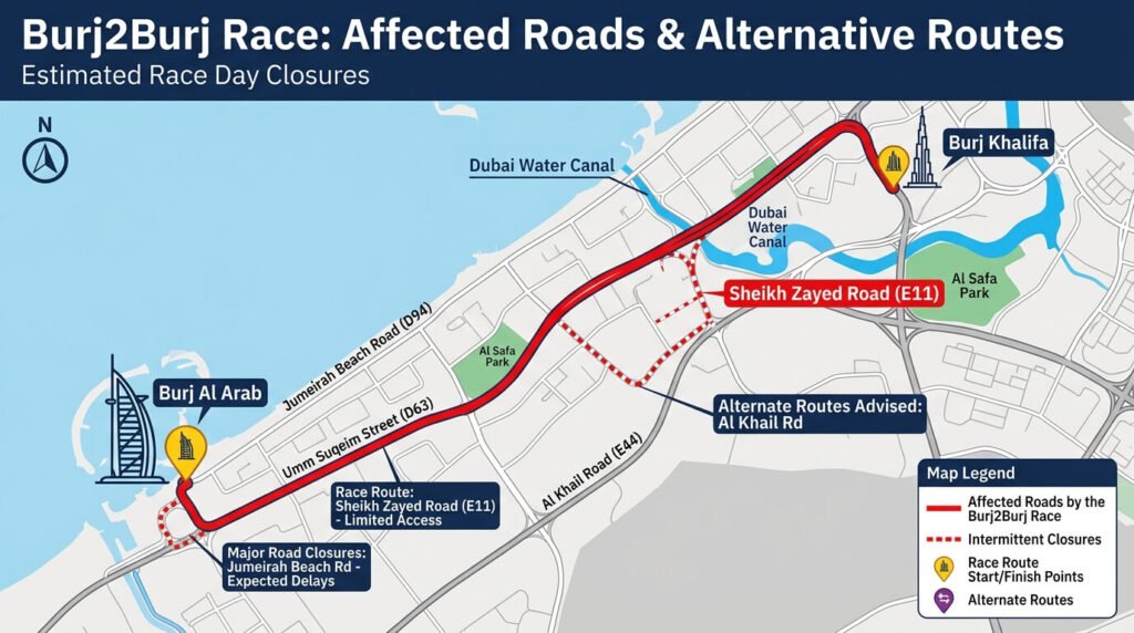 Roads Affected by the Burj2Burj Race