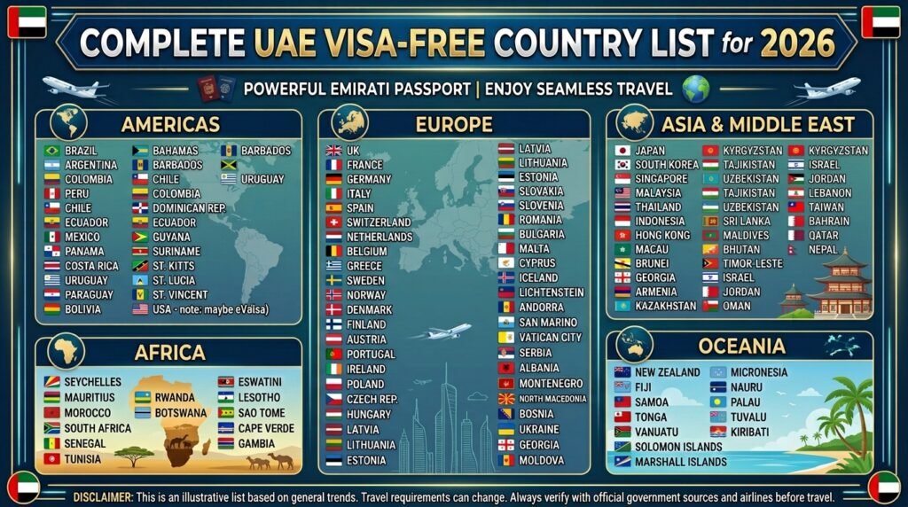 Complete UAE Visa-Free Country List for 2026